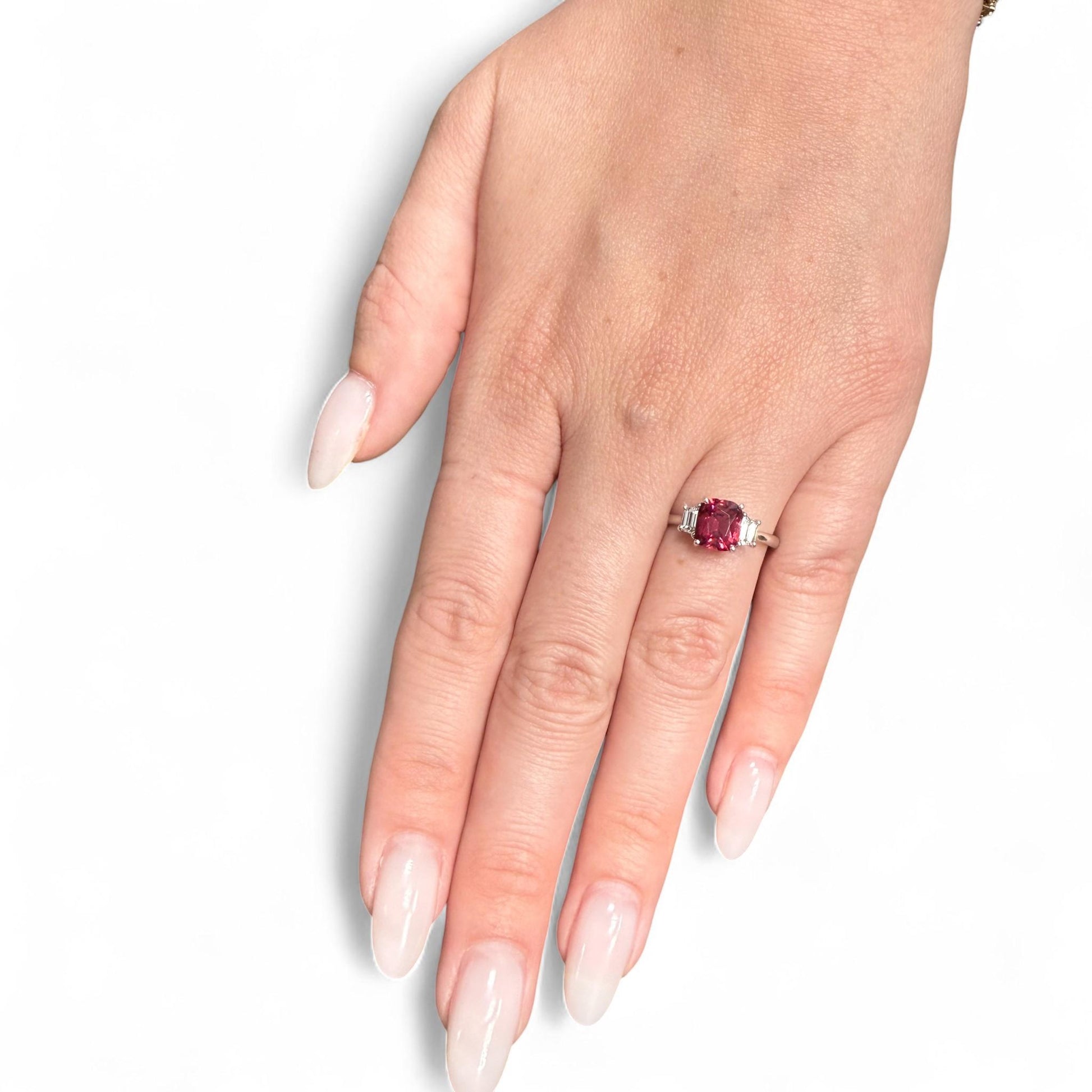 1.76ct. Red Myanmar Spinel & White Diamond Ring in 14k White Gold 5.75US