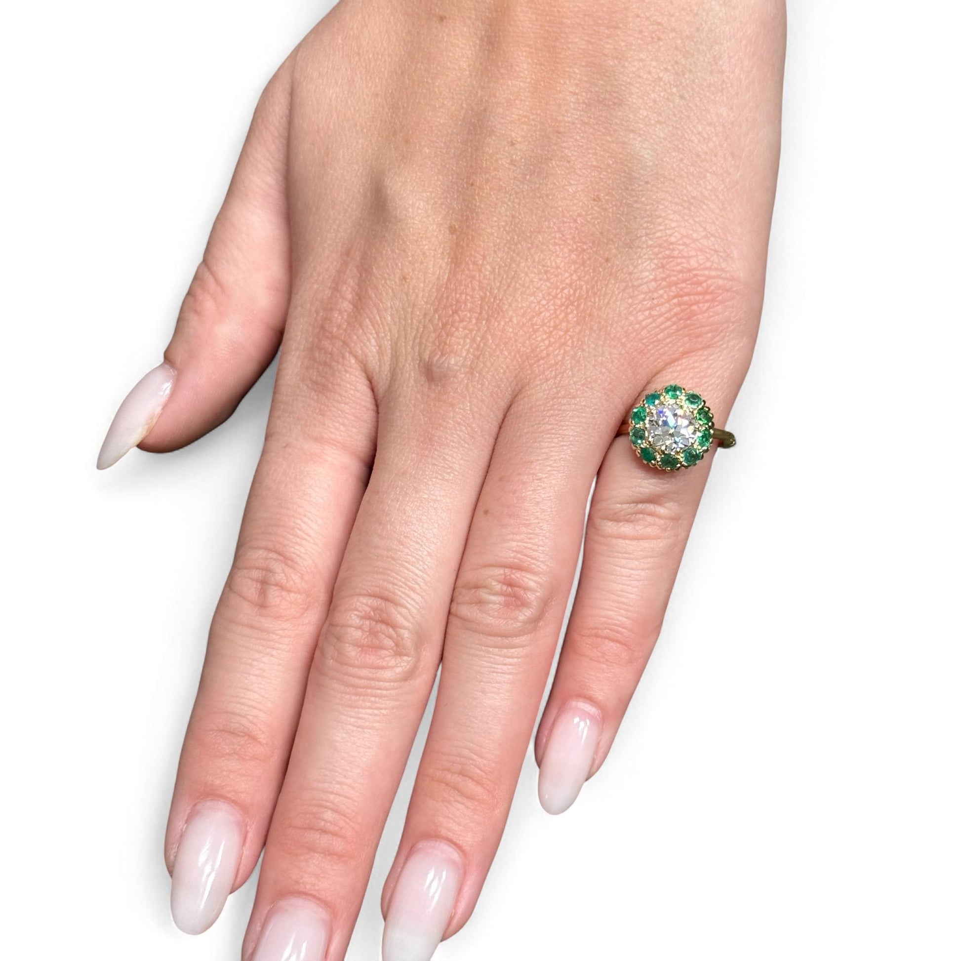 1.50ct White Diamond  & 0.60cttw. Green Emerald Ring in 18k and 14k Yellow Gold