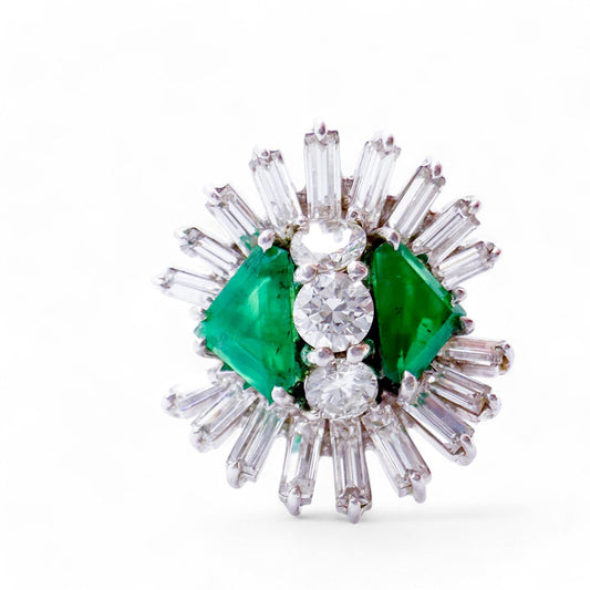 0.44 cttw. Green Emerald & 0.52 cttw. White Diamonds Balerina Ring in 18k 5.75US