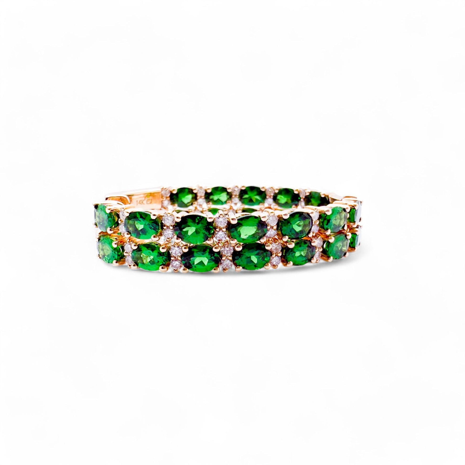 3.12 cttw. Tsavorite & White Diamonds Hoop Earrings in 14k Yellow Gold 8.9g