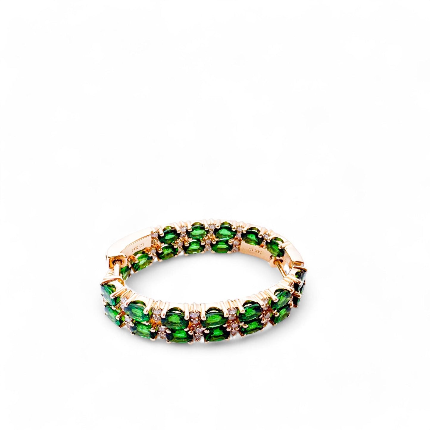 3.12 cttw. Tsavorite & White Diamonds Hoop Earrings in 14k Yellow Gold 8.9g