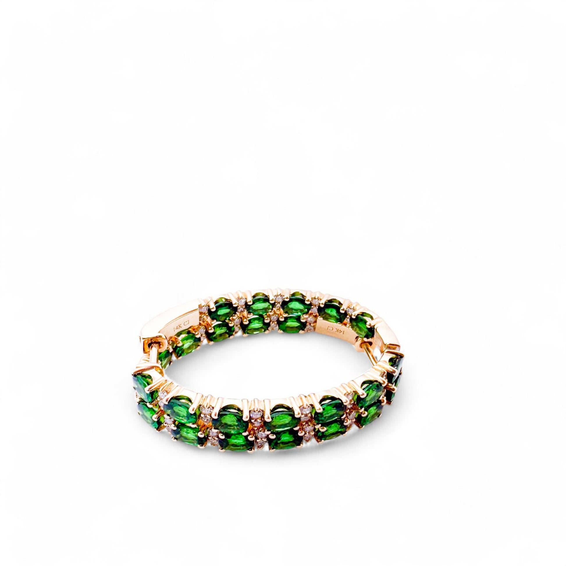 3.12 cttw. Tsavorite & White Diamonds Hoop Earrings in 14k Yellow Gold 8.9g