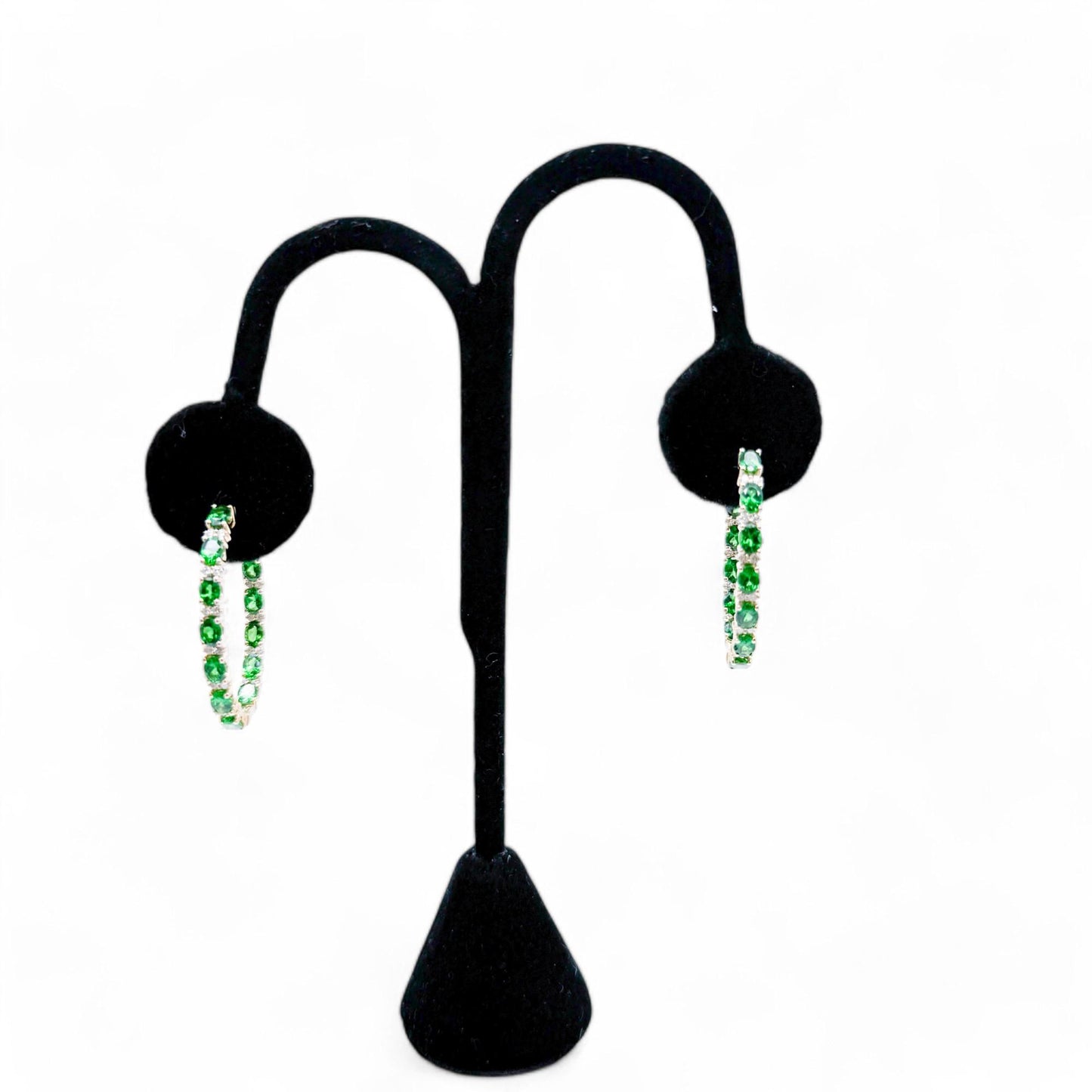 3.12 cttw. Tsavorite & White Diamonds Hoop Earrings in 14k Yellow Gold 8.9g