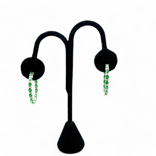 3.12 cttw. Tsavorite & White Diamonds Hoop Earrings in 14k Yellow Gold 8.9g