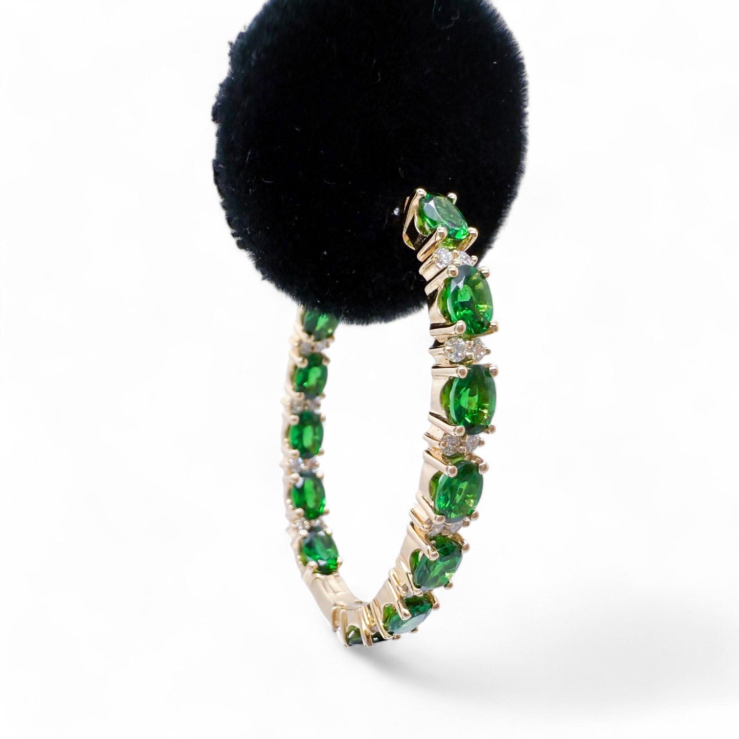 3.12 cttw. Tsavorite & White Diamonds Hoop Earrings in 14k Yellow Gold 8.9g