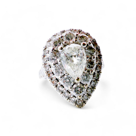 1.63 cttw. White Diamond Halo Ring in 14k White Gold 4US