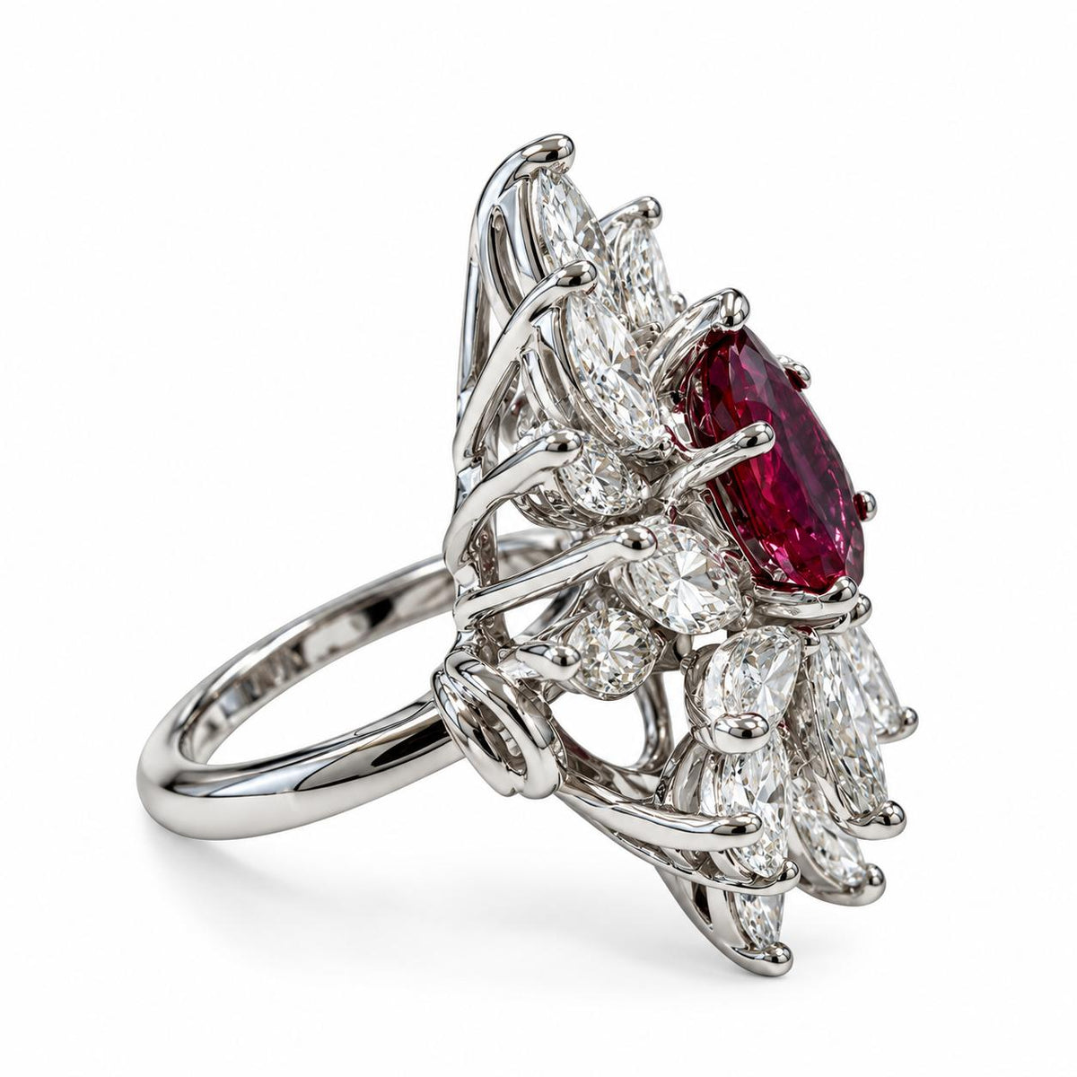 1.27ct Pink Ruby & 4.00cttw White Diamond in 14k White Gold Ring 4US 11.98g.