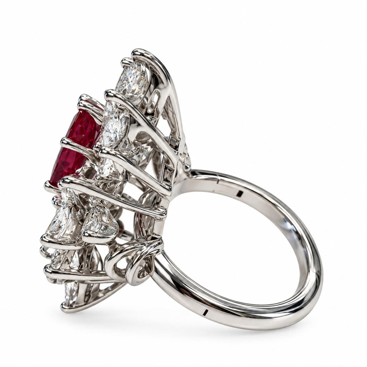 1.27ct Pink Ruby & 4.00cttw White Diamond in 14k White Gold Ring 4US 11.98g.