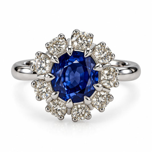 1.06ct. Blue Sappnire & 1 cttw. White Diamond Ring in 14k White Gold 6US