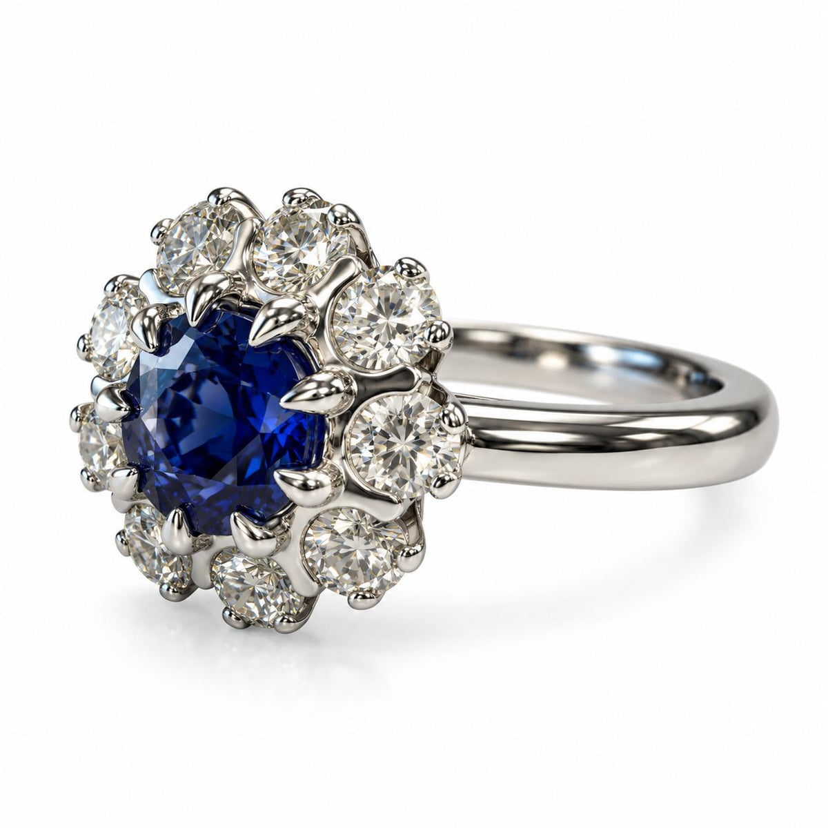1.06ct. Blue Sappnire & 1 cttw. White Diamond Ring in 14k White Gold 6US