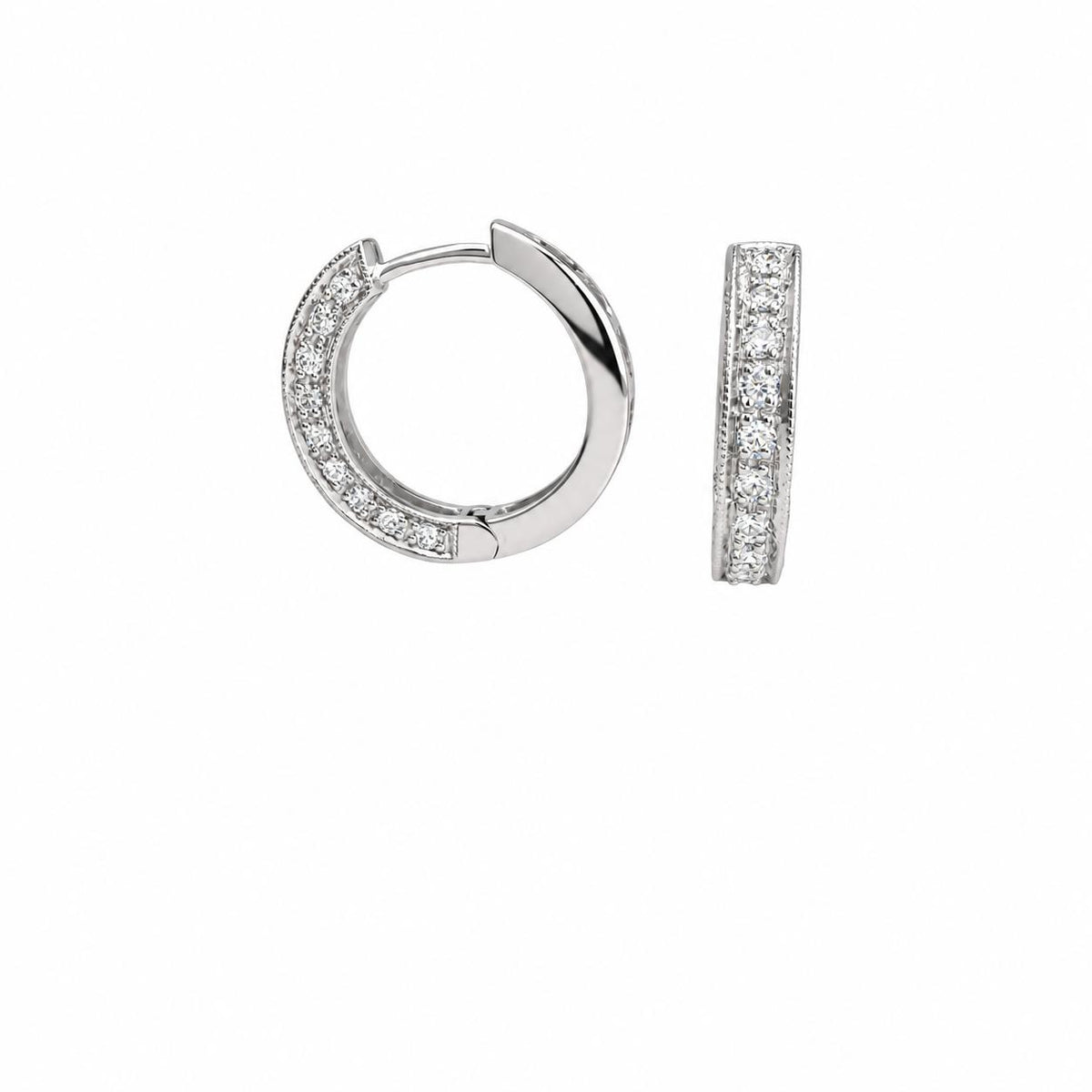 14k White Gold  White Diamond Loop Earrings 2.29g.