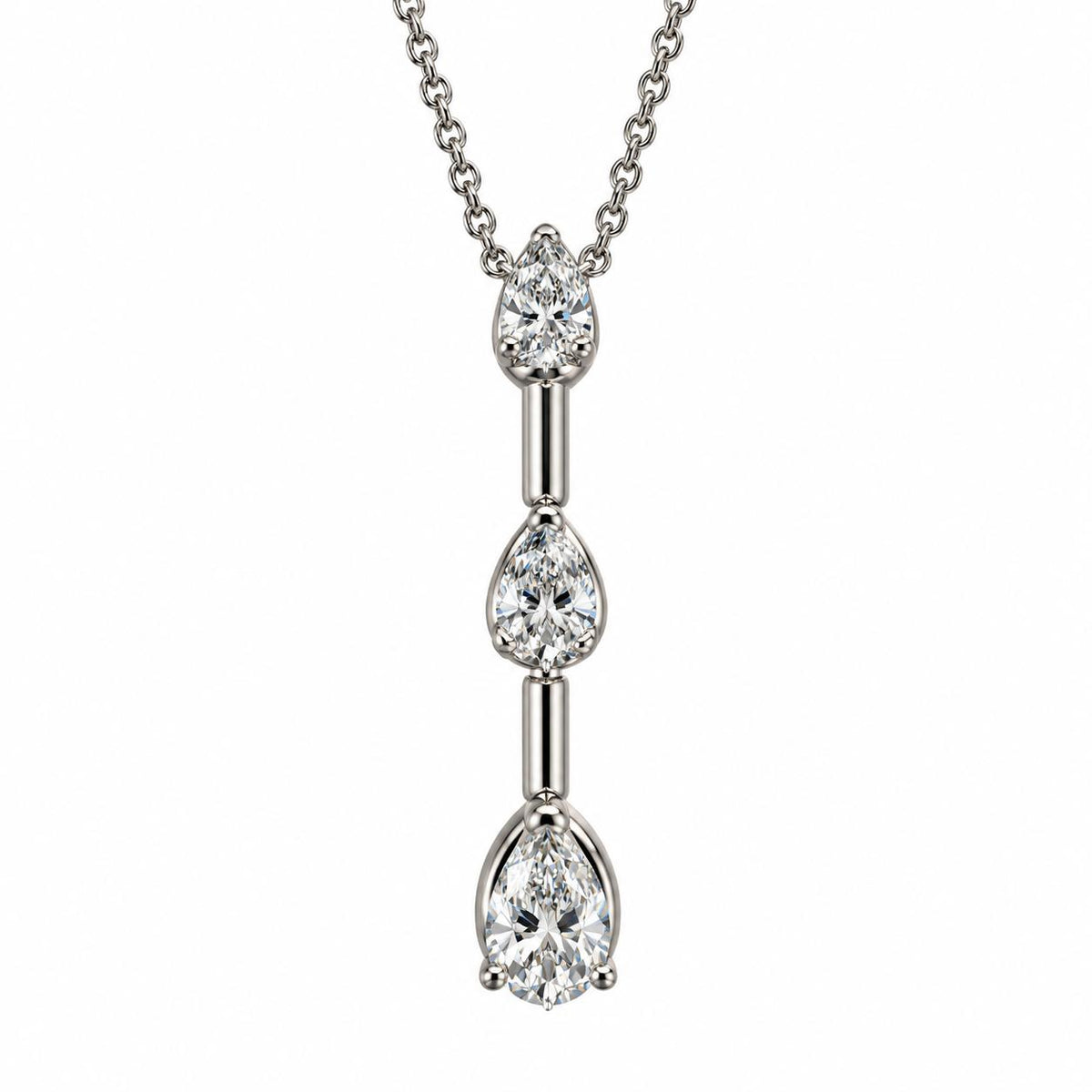 Pear Shape White Diamond Necklace in 14k White Gold 2.25g.
