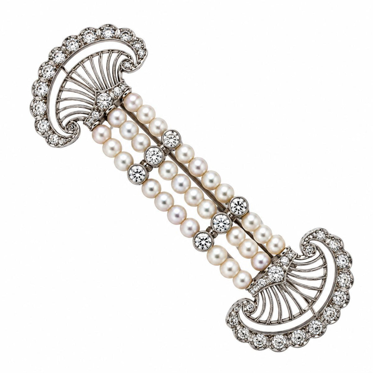Vintage Art-Deco Pearl & Diamond Platinum Brooch 6.62g.
