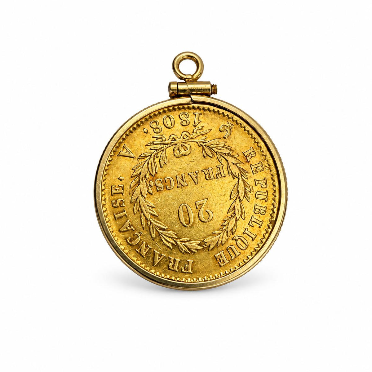22k Yellow Gold 1808 20 French Francs Gold Coin Ceres &14k Bezel Pendant 7.54g.