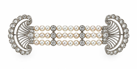 Vintage Art-Deco Pearl & Diamond Platinum Brooch 6.62g.
