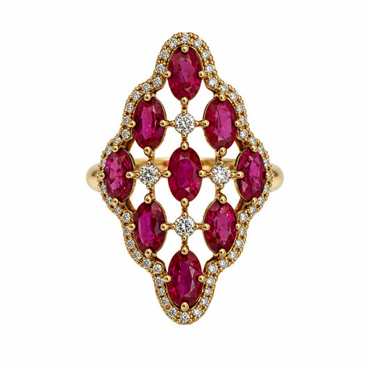 2.32cttw. Red Ruby & 0.30cttw. White Diamond Vintage Ring in 18k Yellow Gold 6US