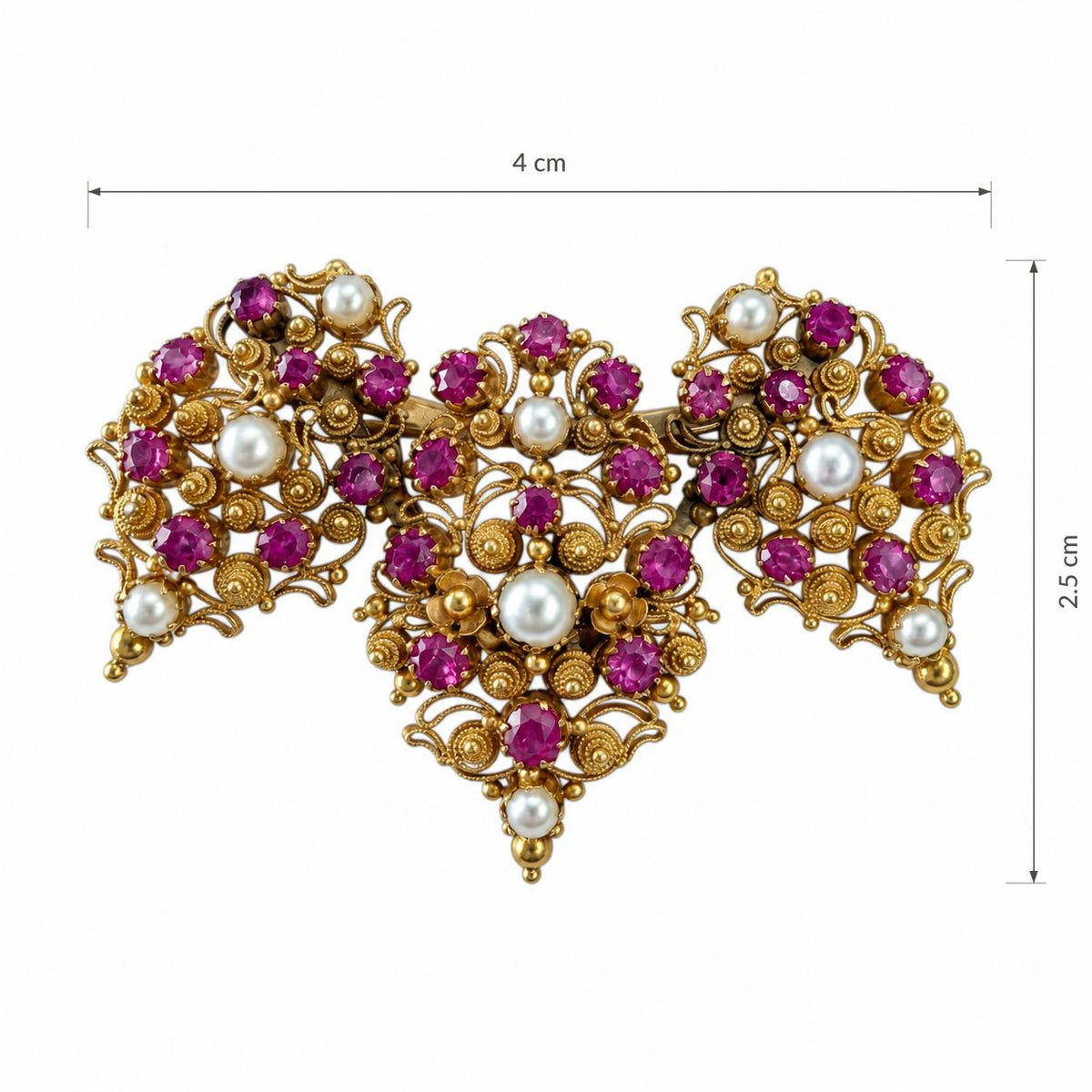 Antique Cannetille Filligree 16k & 20k Yellow Brooch With Pink Sapphires 8.87g