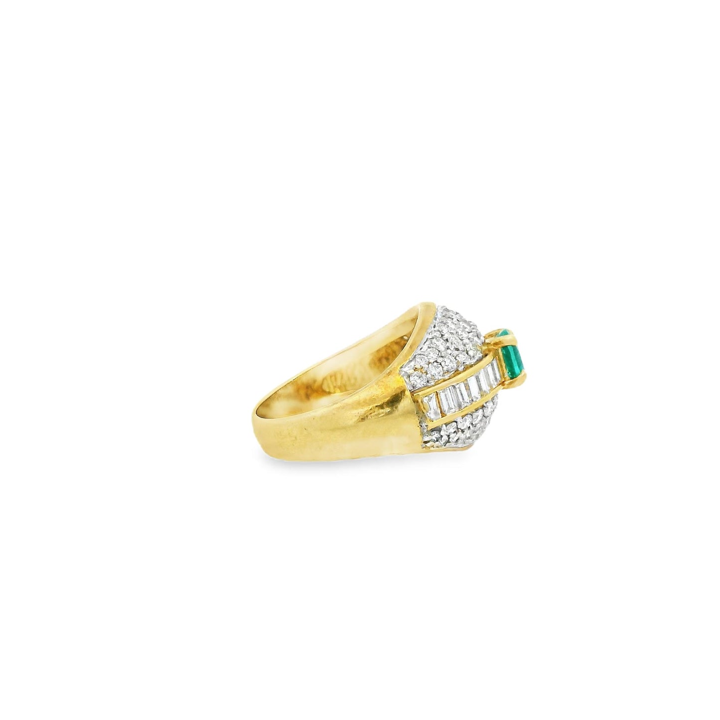 0.44ct. Green Emerald & 0.41cttw. White Diamond Dome Ring in 18k Yellow Gold 7US