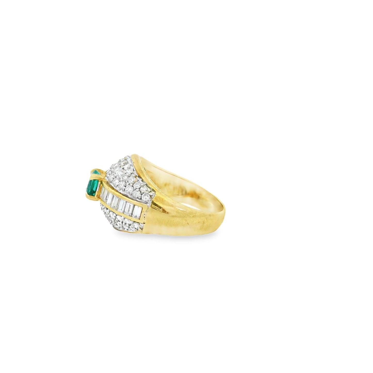 0.44ct. Green Emerald & 0.41cttw. White Diamond Dome Ring in 18k Yellow Gold 7US