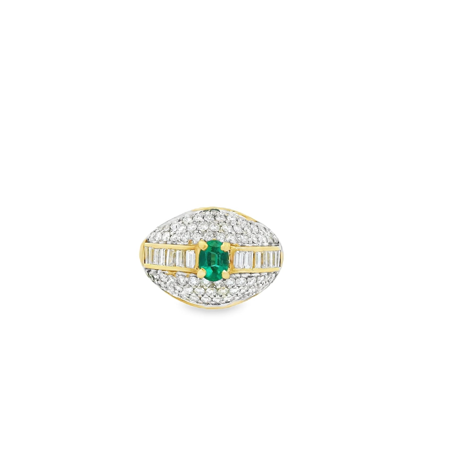0.44ct. Green Emerald & 0.41cttw. White Diamond Dome Ring in 18k Yellow Gold 7US