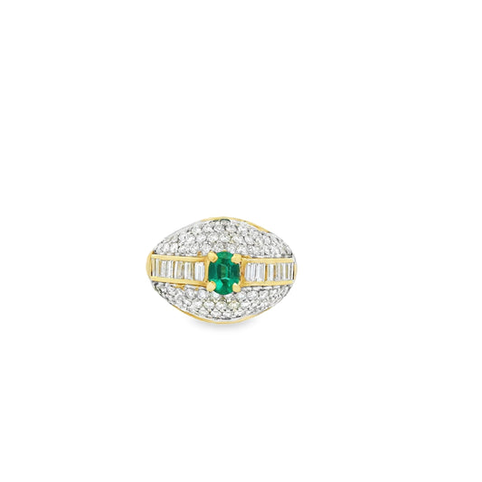 0.44ct. Green Emerald & 0.41cttw. White Diamond Dome Ring in 18k Yellow Gold 7US