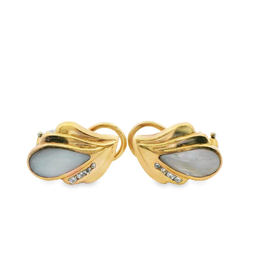 14k Rose Gold Earrings with Diamonds and Mother of Pearl 8.77g.