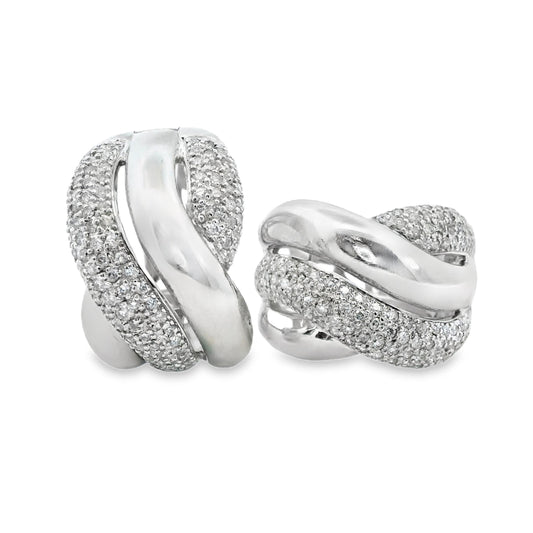 1.40 cttw. White Diamond Crossover Hoop Earrings in 14k  White Gold 19.76g.