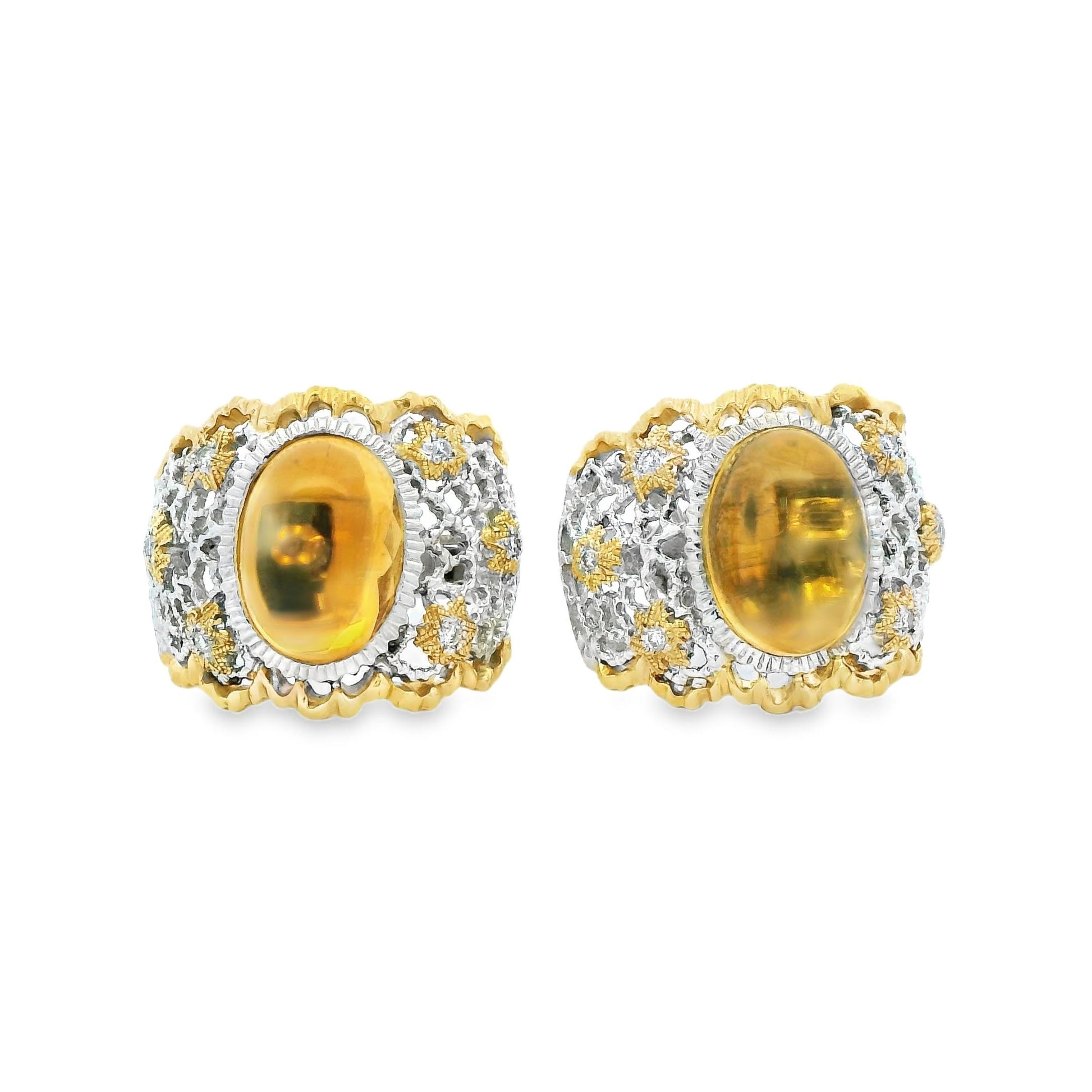 13.65cttw. Yellow Citrine Earrings in 14k Two Toned Gold 20.90g.