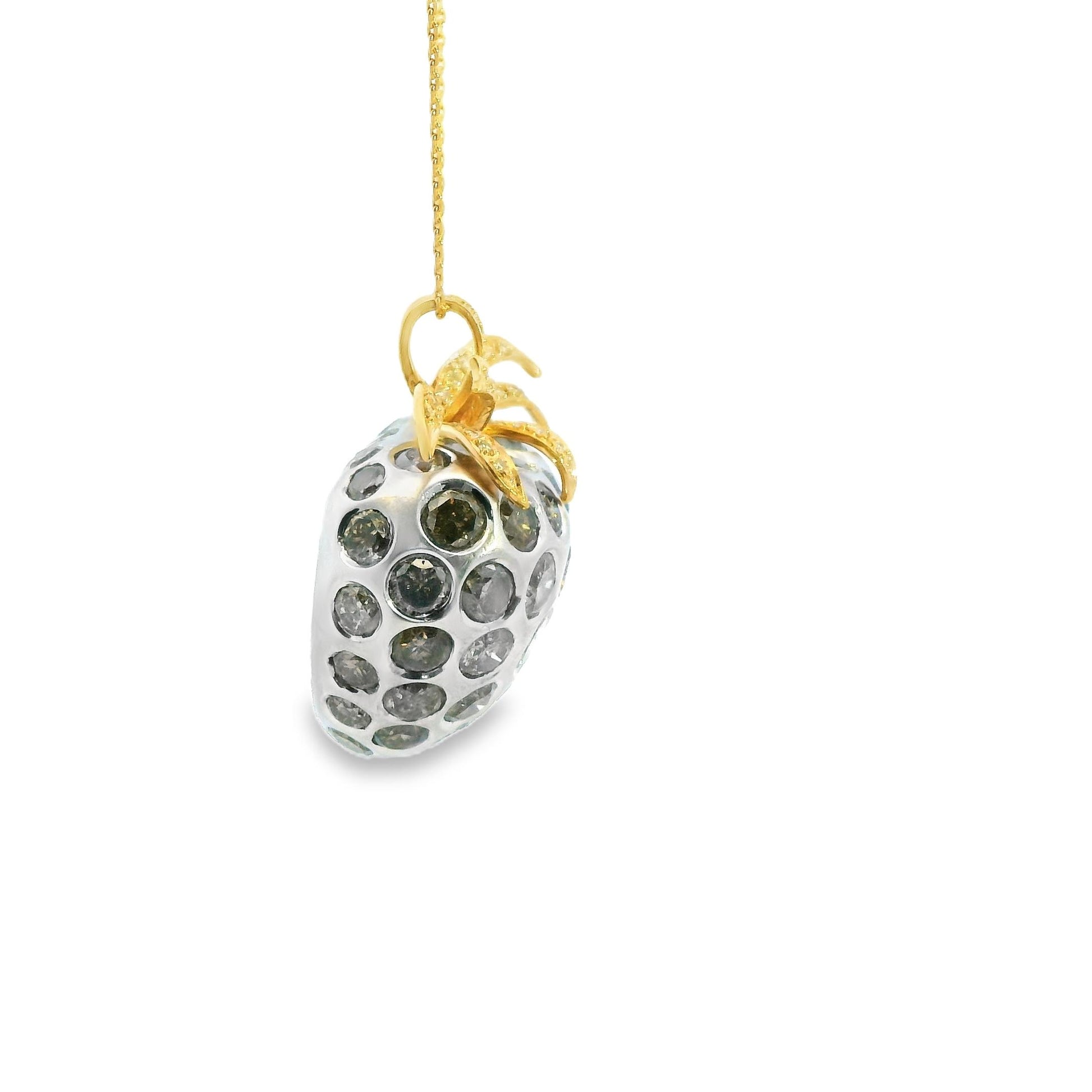13.18cttw. Diamond Strawberry Charm Necklace in 18k Two Toned Gold 22.57g. 18"
