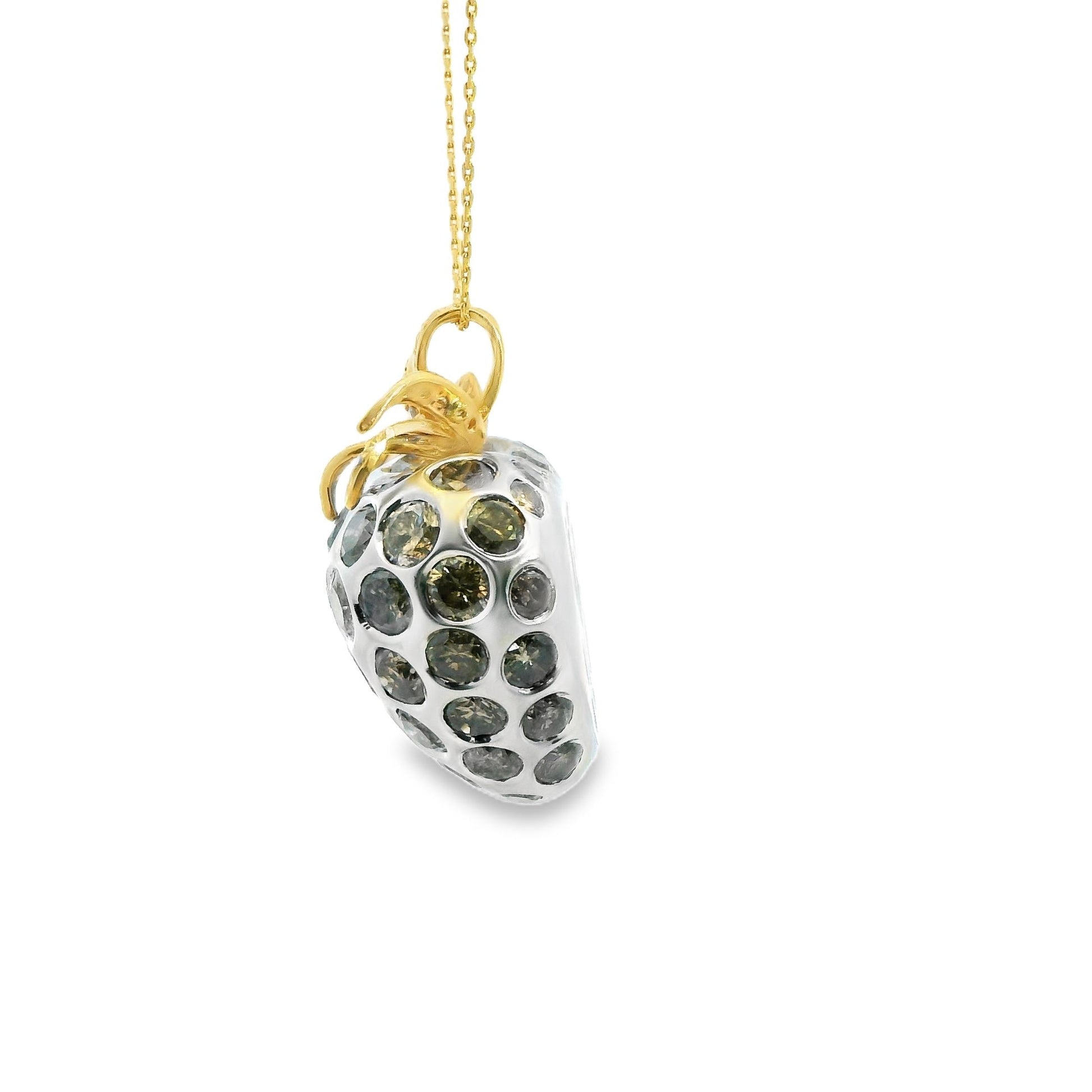 13.18cttw. Diamond Strawberry Charm Necklace in 18k Two Toned Gold 22.57g. 18"