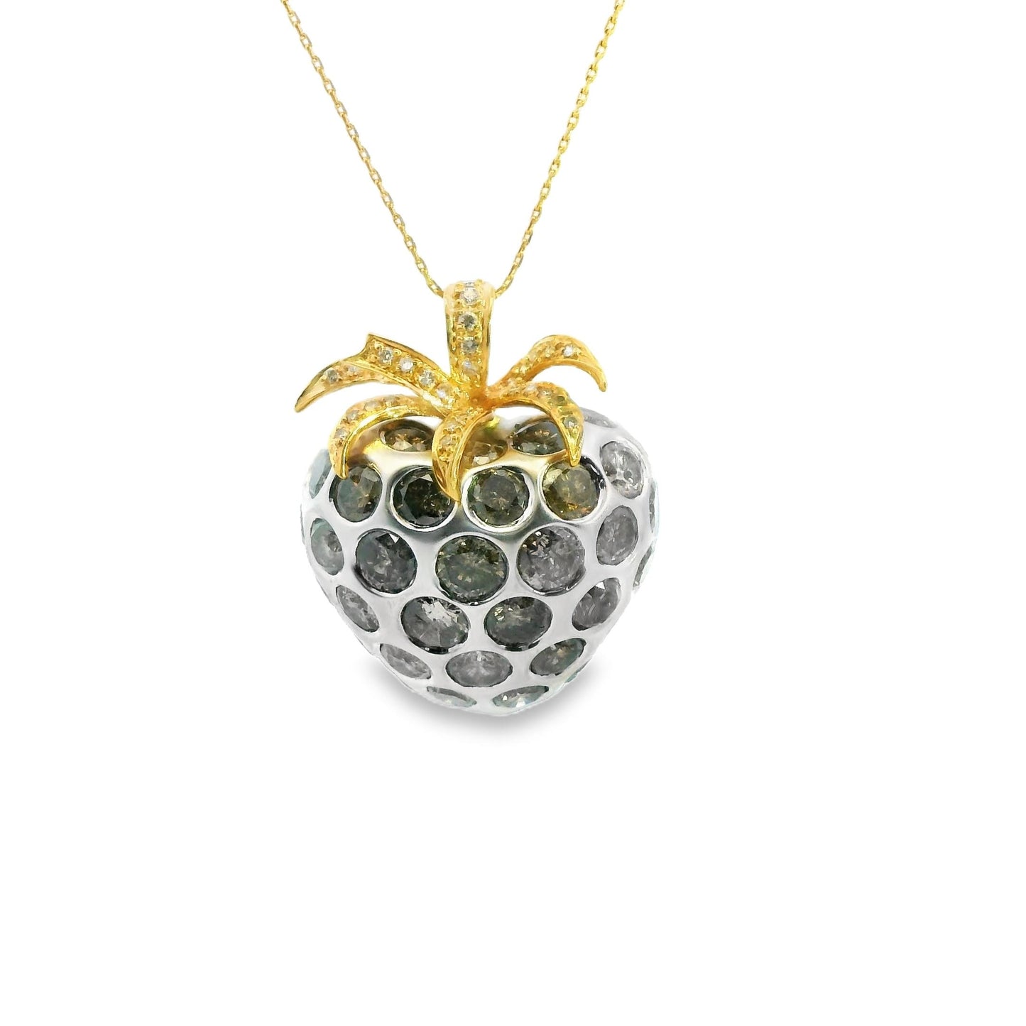 13.18cttw. Diamond Strawberry Charm Necklace in 18k Two Toned Gold 22.57g. 18"