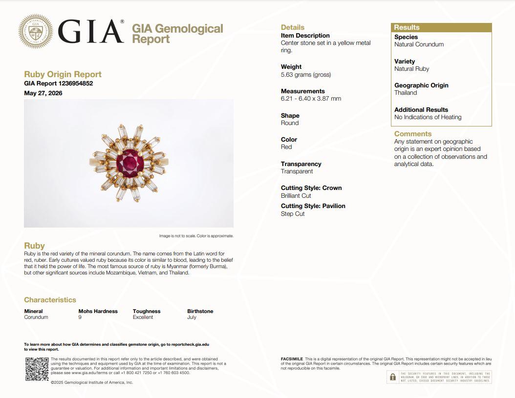 GIA 1.08ct. Red Ruby & 0.23cttw. White Diamond Ring in 18k Yellow Gold 5.25US