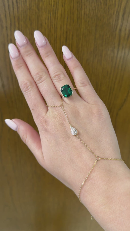 4.86 ct. Green Emerald Bezel Set Ring in 14k Yellow Gold 6.5US 3.95g.