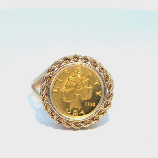 24K Yellow Gold Сoin in 14K Yellow Gold Setting 11US 5.44g.