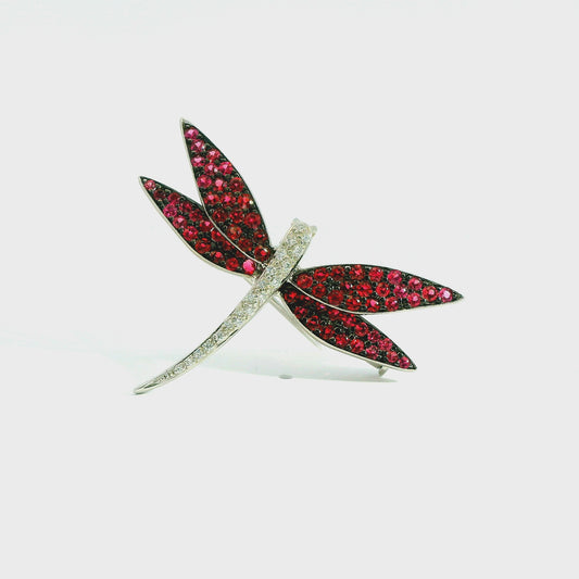 1.10 cttw Pink Spinels & 1.2cttw. White Diamond Dragonfly in 18k White Gold 4.5g