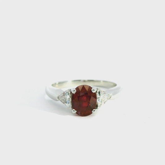 GIA 1.90 Red Ruby & 0.30cttw Trillion White Diamond in Platinum 5.75US 5.29g.