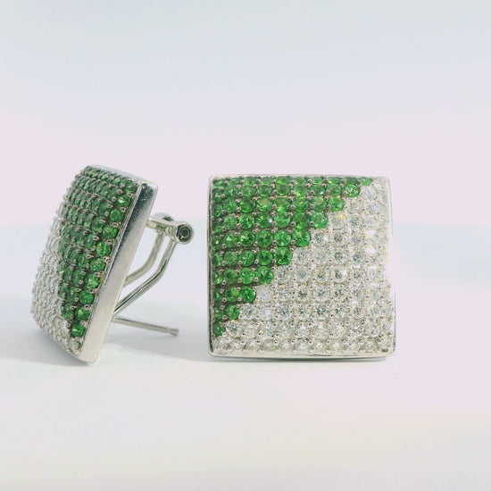 2.20cttw White Diamond & 2.01 Green Citrine Earrings in 14k White Gold