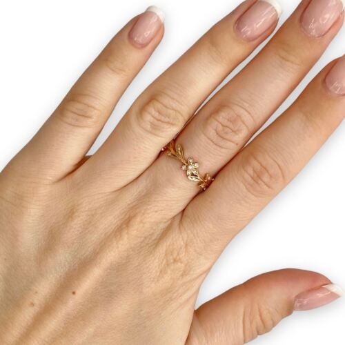 14 Rose Gold  Diamond  Flower Leaves Eternity Ring