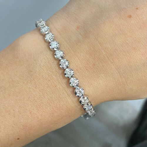 14k White Gold Diamond Illusion Tennis Bracelet 4.35 CTW