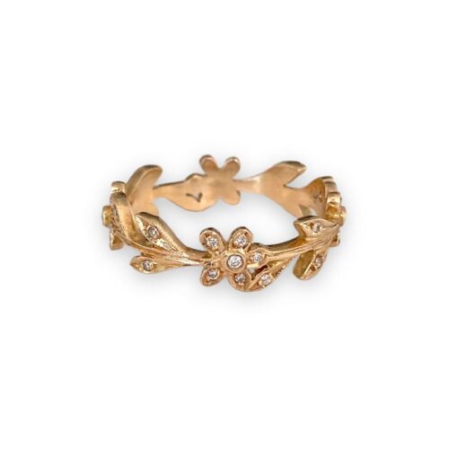 14 Rose Gold  Diamond  Flower Leaves Eternity Ring