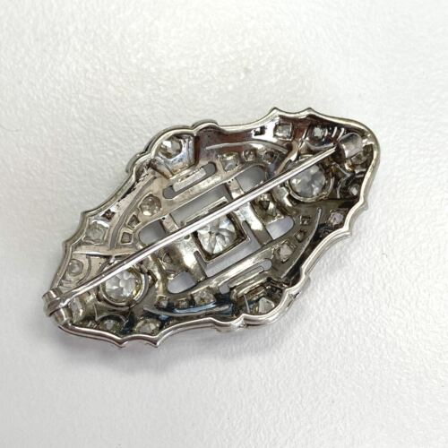 Antique Platinum Old Cut Diamond Brooch Pin Pendant Necklace W/ 14k Gold Chain