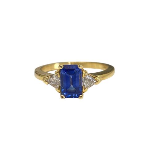 14k Yellow Gold 1.60ct Blue Sapphire & 0.40ctw Diamond Coctail Engagment Ring