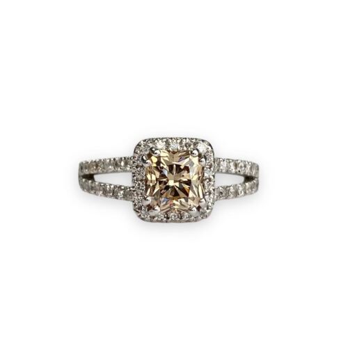 14k White Gold Fancy Yellowish Brown Radiant Diamond Engagement Coctail Ring