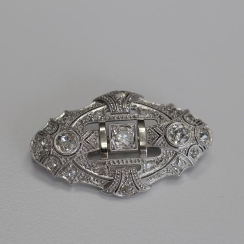Antique Platinum Old Cut Diamond Brooch Pin Pendant Necklace W/ 14k Gold Chain