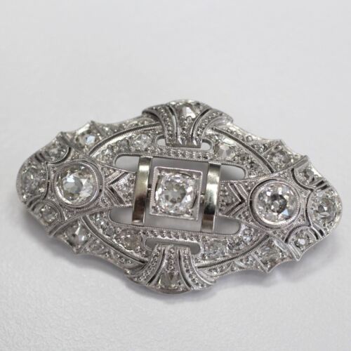 Antique Platinum Old Cut Diamond Brooch Pin Pendant Necklace W/ 14k Gold Chain