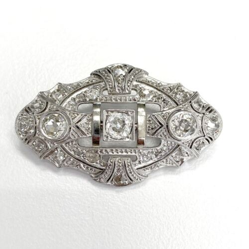 Antique Platinum Old Cut Diamond Brooch Pin Pendant Necklace W/ 14k Gold Chain