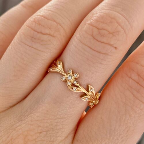 14 Rose Gold  Diamond  Flower Leaves Eternity Ring