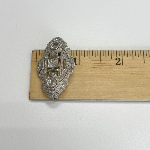 Antique Platinum Old Cut Diamond Brooch Pin Pendant Necklace W/ 14k Gold Chain