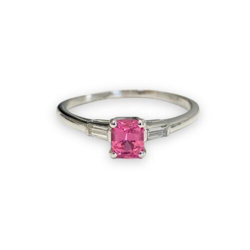 0.70ct Pink Spinel & Diamond Coctail 3 Stone Ring in Platinum