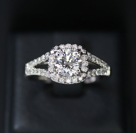 Forevermark Cushion-Shaped Halo Engagement Ring Set in Round Diamond 1.05ctw